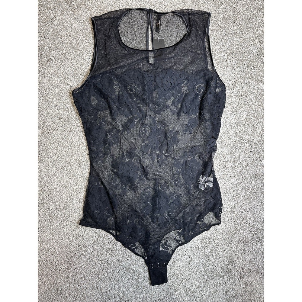 Intimissimi Sensual Texture Lace Bodysuit Black Sheer Floral Mesh Large NWT